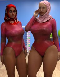 gymnastics hijab large_breasts nassima_(taboomania) one_piece_suit taboomania tagme tan-skinned_female tan_skin thick_thighs