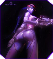 3d amelie_lacroix ass ass_focus blue_hair blue_skin french overwatch phantomlust pose seductive skin_tight wet widow's_kiss widowmaker