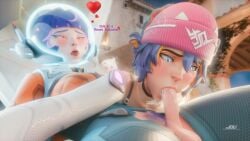 ahe_gao blowjob crotchless cum_in_mouth futa futa_on_female futanari jdv juno_(overwatch) kiriko_(overwatch) orgasm small_penis