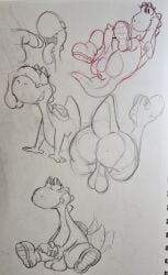 absurd_res backsack balls dinosaur duo english_text eyelashes feral foreskin genitals hi_res male mario_(series) masturbation nintendo open_mouth penis penis_on_face prehistoric_species reptile saggy_balls scalie tail tail_motion tailwag terminalvermin text yoshi