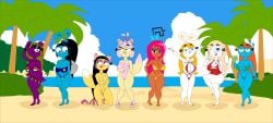 8girls alternate_version_available amantepokemon amber_(luiggikart) amber_(superyinyangyogalaxy) amber_(woo_foo_battlefield) beach beach_background beltskirt big_breasts big_hips bikini bikini_top black_hair black_tipped_ears blonde_hair blue_bikini blue_bow blue_eyes blue_fur blue_swimsuit bow cat cat_girl cat_humanoid cat_pose chinchilla chinchilla_girl chinchilla_humanoid cilia_(luiggikart) cilia_(superyinyangyogalaxy) cilia_(woo_foo_battlefield) cockroach cockroach_girl cockroach_humanoid convenient_censoring convenient_censorship covering_breasts covering_pussy covering_self cream_fur day daytime diana_(woofoogeek13) dog dog_girl dog_humanoid emily_(luiggikart) emily_(superyinyangyogalaxy) emily_(woo_foo_battlefield) evilkinglich fox fox_girl fox_humanoid fringe fringe_hair gold_bikini gold_bracelet gold_heels gold_jewelry gold_sandals gold_swimsuit gold_swimwear googles green_bikini green_eyes green_swimsuit grey_tail hair_streak heel_boots kneehighs kneeling light_blue_eyes long_hair looking_at_another looking_each_other luiggikart lusy_foxx_(luiggikart) lusy_foxx_(superyinyangyogalaxy) lusy_foxx_(woo_foo_battlefield) magic mary_otter_(luiggikart) mary_otter_(superyinyangyogalaxy) mary_otter_(woo_foo_battlefield) naked_footwear naked_headwear naked_heels orange_eyes orange_hair orange_skin otter otter_girl otter_humanoid pink_belly pink_fur pink_hair pink_shoes pink_tail_tip pokeball_clothing ponytail posing posing_for_the_viewer purple_bow purple_eyes purple_fur purple_hair_streaks purple_heels rabbit rabbit_girl rabbit_humanoid red_bikini red_swimsuit school_swimsuit seaside short_hair skull_hair_ornament sling_bikini slingshot_bikini slingshot_swimsuit sonia_(luiggikart) sonia_(superyinyangyogalaxy) sonia_(woo_foo_battlefield) sukumizu sunglasses_on_forehead superyinyangyogalaxy swimsuit tennis_shoes vanessa_(amantepokemon) vanessa_(evilkinglich) vanessa_(luiggikart) vanessa_(superyinyangyogalaxy) vanessa_(woo_foo_battlefield) white_fur white_stripes white_tipped_tail wink winking_at_viewer wolf_tail woo_foo_battlefield yellow_eyes yellow_fur yin_yang_yo!_oc