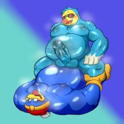 1:1 absurd_res anal animal_crossing anthro avian balls belly bird blue_body blue_feathers blush columbid cowgirl_position crossover dodo duo erection eyewear feathers foreskin from_front_position genitals hi_res king_dedede kirby_(series) male male/male musclegut muscular navel nintendo nipples nude on_bottom on_top pecs penguin penis recently_extinct_species samonaa2 sex sunglasses vein veiny_penis wilbur_(animal_crossing)