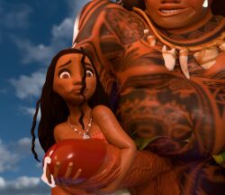 1boy 1boy1girl 1girls 3d age_difference big_balls carrying_penis circumcised clothed clothed_female clothed_female_nude_male clothing cum cum_leaking cum_on_hands dark-skinned_male dark_skin dark_skinned_female dark_skinned_penis disney female hawaiian heavy_penis holding_penis imminent_oral imminent_sex large_penis long_hair massive_penis maui moana moana_waialiki overweight_male paying_with_sex precum questionable_consent reversemilkman scared scared_expression size_difference tattoo teenager veiny_penis worried