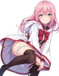 ai_generated female green_eyes kaifuku_jutsushi_no_yarinaoshi norn_clatalissa_jioral pink_hair princess provocative redo_of_healer removing_underwear skirt teenager twitter younger_female