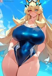 1girls ai_generated barghest_(gawain)_(fate) big_breasts blonde_hair breasts fate/grand_order fate_(series) female female_focus heterochromia hips huge_breasts large_breasts long_hair looking_at_viewer mature_female swimsuit thick_thighs thighs