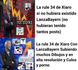 1girls lanzabayern meme meme_reference not_stonks spanish_text stonks xiaro youtuber_girl