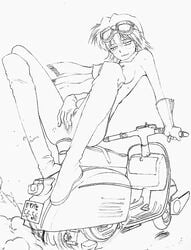 boots censored erect_nipples flcl footwear gloves haruko_haruhara masturbation medium_breasts monochrome mosaic_censoring naughty_face nude pussy pussy_juice scarf short_hair skinny smile spread_legs sweat