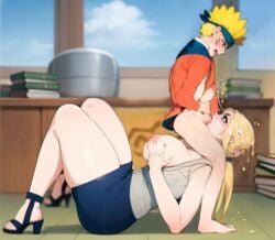 1boy 1girls after_deepthroat age_difference ai_generated angry ball_suck ball_sucking big_breasts blackroga busty clothed clothed_sex cum_on_face edit fellatio hand_on_breast head_grab high_heels male_on_top maledom mature_female milf naruto naruto_(classic) naruto_(series) naruto_uzumaki office size_difference skirt small_dom_big_sub straight submissive_female tsunade uzumaki_naruto voluptuous