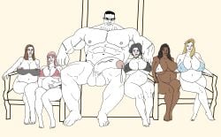 5girls chudjak dark-skinned_female gigantic_breasts harem huge_balls huge_breasts huge_cock huge_muscles hyper_penis larger_male multiple_girls multiple_pregnancies pregnant wojak