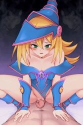 animated blonde_hair clothed cowgirl_position dark_magician_girl duel_monster green_eyes pov rubbing rubbing_pussy waero yu-gi-oh!