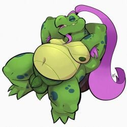 1boy 2025 anthro areola armpit_hair balls body_hair closed_eyes darkened_balls darkened_fupa darkened_genitalia darkened_penis deltarune elderly facial_hair flaccid foreskin fupa genitals gerson_boom_(deltarune) goatee green_body green_scales hair hands_behind_head hi_res long_hair male male_only moobs navel nipples nude_anthro nude_male overweight overweight_anthro overweight_male penis pink_hair ponytail reptile scales scalie shaded shell simple_background solo spots turtle uncircumcised undertale_(series) white_background yellowluster