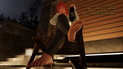 1girls 3d blender chainsaw_man crossed_legs dominant_female domination female_only femdom femdom_caption foot_fetish foot_focus foot_worship golddust3d holding_shoes looking_at_viewer makima_(chainsaw_man) red_hair shoes_removed soles speech_bubble text toes viewed_from_below