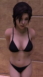 1girls 3d arms_behind_back bikini black_bikini black_hair heebiejeebus lara_croft swimsuit tomb_raider