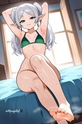 ai_generated bikini elf feet female_only foot_fetish foot_focus frieren frieren_beyond_journey's_end looking_at_viewer looking_down looking_pleasured small_breasts smiling_at_viewer soles solo solo_female sousou_no_frieren toes wide_hips