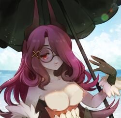 areolae beach big_breasts boobs_out dress edit edited edited_image giwi glasses goth_girl huge_breasts parasol pengubites pose stomach_mouth tits_out virtual_youtuber vtuber wildcard