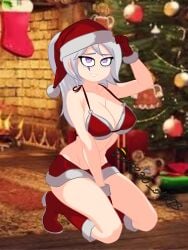 1girls alternate_hairstyle alternate_version_available big_breasts breasts christmas christmas_clothing christmas_tree d4rc30_arts dir_arts female fhs fhsz3r0 fnafhs fnafhs_z3ro fnafhsrule34 hand_on_head long_hair mai_(fnafhs) purple_hair reindeer reindeer_antlers remake remastered santa_costume santa_hat seductive seductive_look seductive_smile smiling tagme two_tone_hair white_hair