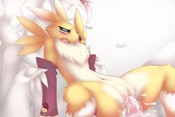 blush canine crossover cum cum_inside cyan_eyes digimon female fox male ninko nintendo penetration penis pokemon pussy renamon reshiram vaginal_penetration video_games