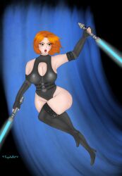 1girls angry angry_face armpits belt_buckle belts big_ass big_breasts big_breasts big_thighs boob_window breasts curvaceous curvy curvy_female curvy_figure curvy_hips dynamic_pose ginger ginger_hair green_eyes heels high_heel_boots jedi knights_of_the_old_republic knights_of_the_old_republic_2 kupokatart large_breasts large_thighs leotard lightsaber lightsaber_hilt oc red_hair sexy simple_background solo solo_female solo_focus star_wars thick_hips thick_legs thick_thighs thigh_boots thigh_high_boots thigh_squish thighhighs thighs thong_leotard voluptuous