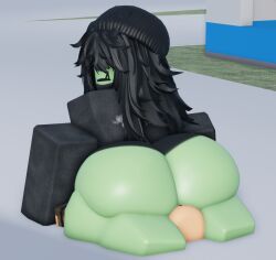 1boy 1girls 3d ass beanie big_ass black_hair emo facesitting goth green_skin oc roblox robloxian smothering tagme thick_thighs unknown_artist unknown_source zombie zombie_girl