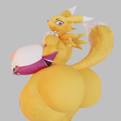 3d_(artwork) anthro ass bandai_namco big_breasts big_butt breasts digimon digimon_(species) digital_media_(artwork) dipstick_tail female fur fur_markings holding_breast huge_breasts huge_butt huge_thighs hyper hyper_breasts hyper_butt hyper_thighs looking_at_viewer markings multicolored_body multicolored_fur nipples oleanderin pink_nipples purple_eyes renamon solo tail tail_markings thick_thighs white_body white_fur yellow_body yellow_fur