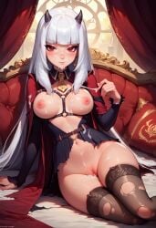 1girls ai_generated breasts cum cum_in_pussy cum_on_breasts cum_on_clothes cum_on_face indie_virtual_youtuber long_hair lucy_pyre medium_breasts nipples pussy sitting solo tagme thighhighs torn_clothes virtual_youtuber