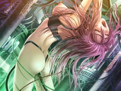 1girls arched_back artist_request ass bondage breasts female femsub harness long_hair machine nipple_piercing nipples open_mouth piercing purple_hair pussy pussy_juice sex sex_machine solo wire