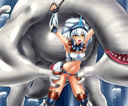 blush bondage capcom chains clothing female flying_wyvern from_behind horn inflation interspecies khezu kirin_(armor) long_hair male monster monster_hunter monster_hunter_freedom_unite no_panties open_mouth overflow penetration penis pixiv_manga_sample pussy rape restrained sex size_difference source_request spread_legs stomach_bulge suramo tear tears thighhighs tongue vaginal_penetration white_hair yellow_eyes zoophilia