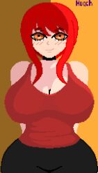 big big_breasts female heach_art makima_(chainsaw_man) pixel_art red_hair