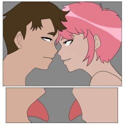 aelita_schaeffer black_eyes brown_hair brown_hair_male code_lyoko comic comic_page female heterosexual imminent_kiss inuyuru looking_at_another looking_at_partner male male/female not_ai_generated pink_hair pink_hair_female smile smiling smiling_at_partner straight tongue tongue_out ulrich_stern