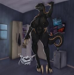 anthro appliance bedroom bedroom_eyes big_breasts big_claws big_tail big_teeth book bookshelf breasts cactus claws dark dinosaur female ferrari fridge furniture giovannilol19 huge_breasts huge_tail indoraptor jurassic_park jurassic_world kitchen_appliance larger_female long_legs long_tail mazda_rx-7 muscular muscular_anthro muscular_female narrowed_eyes nintendo nipples nude plant pokeball poster prehistoric_species reptile scalie seductive size_difference solo tail theropod thick_thighs universal_studios