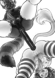 ailurid anal anal_sex anthro anthro_only anus balls chu_ren clothing dildo double_dildo duo felid feline femboy flexible gay genitals hair helmeet_(helmeet) helmeet_el_gato hi_res legwear long_hair looking_at_viewer looking_down male male/male mammal markings monochrome nipples open_mouth open_smile pattern_clothing pattern_legwear penetration penis red_panda sex sex_toy short_hair smile splits spread_legs spreading standing standing_sex stockings striped_clothing striped_legwear striped_markings striped_tail stripes tail tail_markings tail_tuft tuft