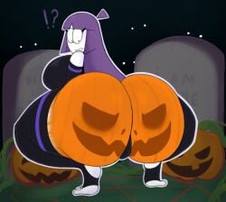 1girls alternate_version_available ass body_paint colonbey exposed_ass female female_focus female_only huge_ass lila_(spooky_month) milf mommy newgrounds outdoors outside painted_butt pentagram pumpkin pumpkin_butt spooky_month squatting sr_pelo tagme youtube