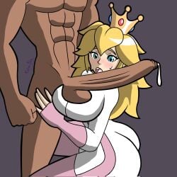 abs ass big_ass big_breasts big_penis biker_girl blonde_female blonde_hair blonde_hair blonde_hair_female blue_eyes blush breasts crown cum cum_drip cum_dripping fair_skin imminent_oral kairasin licking_penis light-skinned_female mario_(series) mario_kart nintendo on_knees penis penis_awe princess_peach racing_suit tall_male tongue tongue_out unseen_male_face