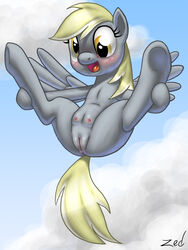 2d anus blush casual casual_nudity clouds crotchboob crotchboobs day derp derpy_hooves equine female female_only feral flying friendship_is_magic front_view horse my_little_pony nipples no_penetration outdoors pegasus pony pussy quadruped solo solo_female spreading wings zed001